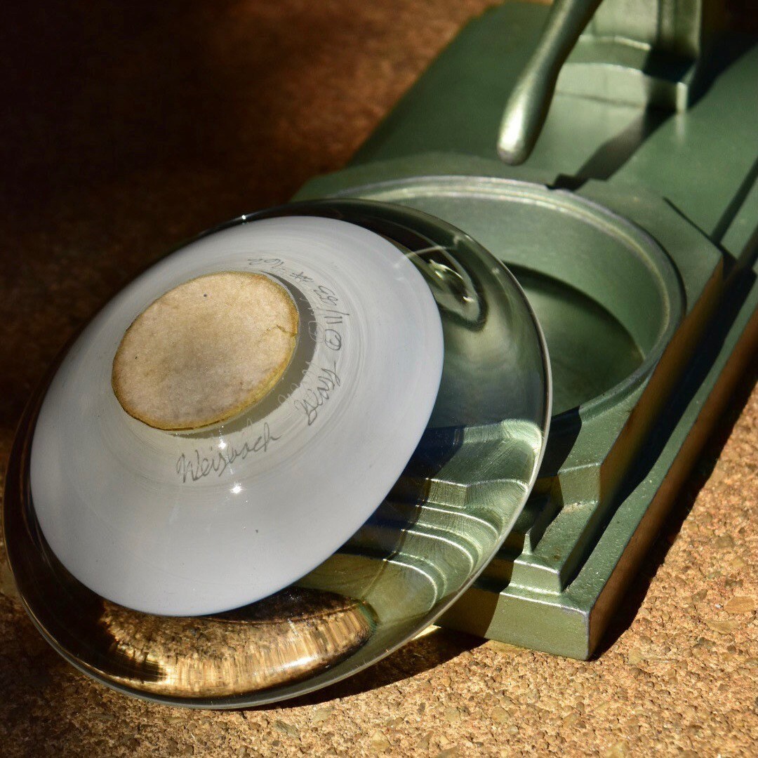 Vintage Rare Art Deco Weisbach Glass & Cast Metal Frankart Style Nude Ashtray, Green Painted Figure/Stand, Eclectic Home Decor
