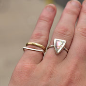 Minimalist 14K Band Ring, Bamboo Style Yellow Gold Stacking Ring, Hexagonal Gold Band, Size 6 US