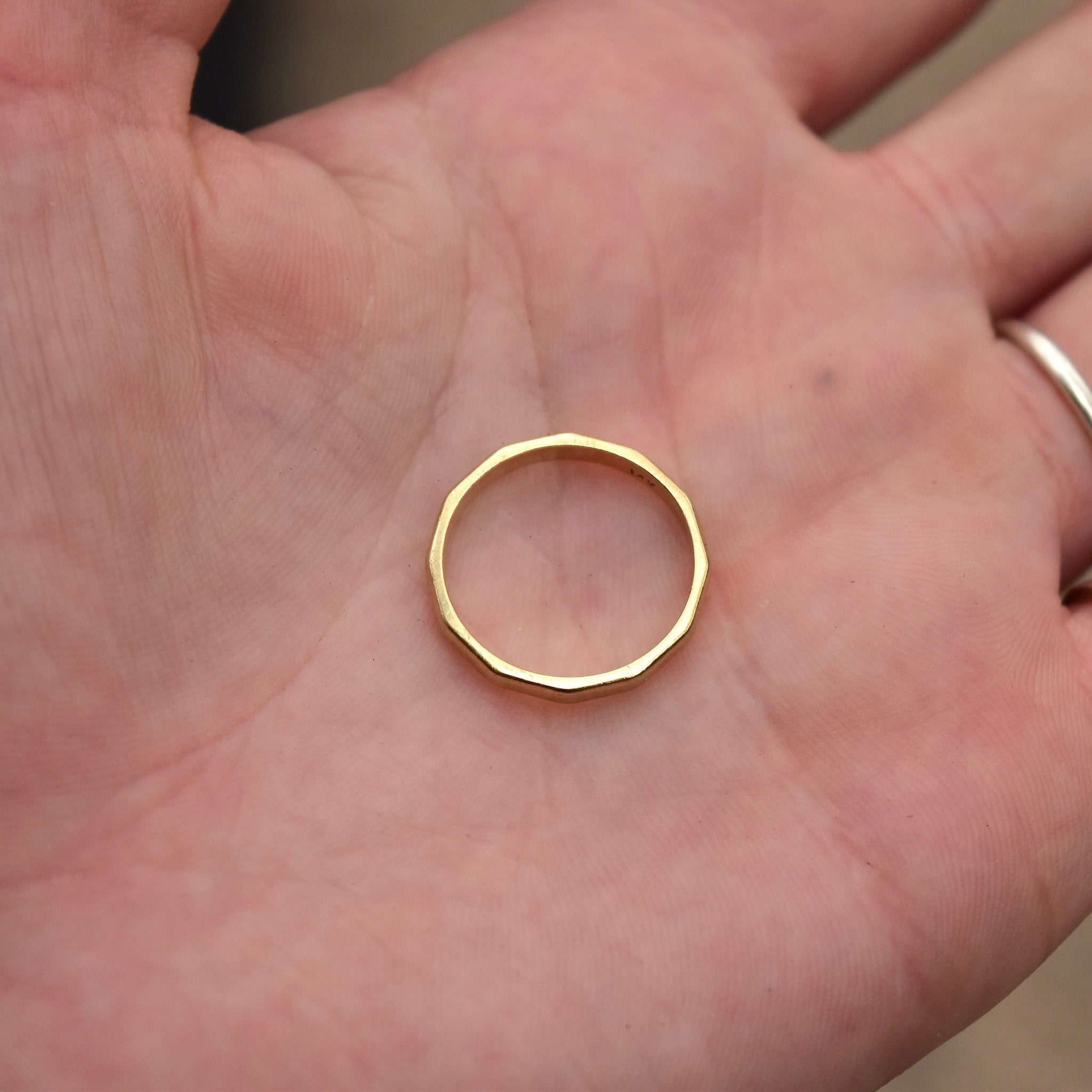 Minimalist 14K Band Ring, Bamboo Style Yellow Gold Stacking Ring, Hexagonal Gold Band, Size 6 US