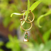 14K Railroad Lantern Charm, 3D Movable Green Lantern Charm, Faceted Glass Bead, Mid-Century, 12mm