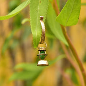 14K Railroad Lantern Charm, 3D Movable Green Lantern Charm, Faceted Glass Bead, Mid-Century, 12mm