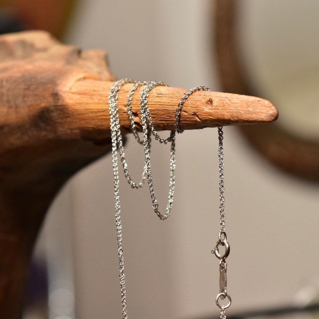Vintage 14K White Gold Loose Rope Chain, Sparkling White Gold Chain, 1mm Dainty White Gold Chain, Pendant/Charm Necklace, 18 1/8" L