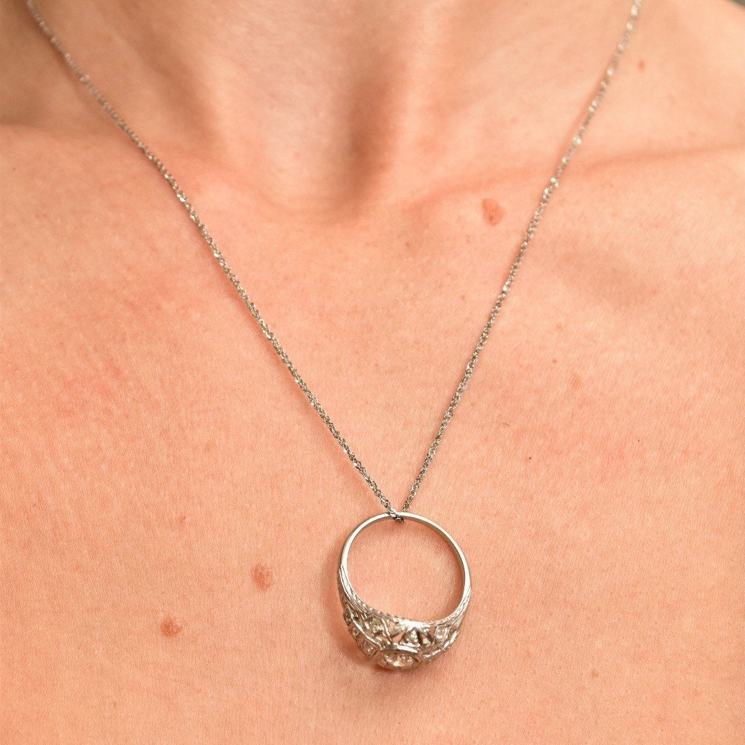 14K White Gold Sparkle Chain, 1mm Loose Rope Pendant Necklace, Dainty Gold Chain, Vintage Jewelry, 18 1/8" L