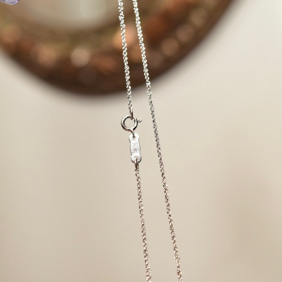 14K White Gold Sparkle Chain, 1mm Loose Rope Pendant Necklace, Dainty Gold Chain, Vintage Jewelry, 18 1/8" L