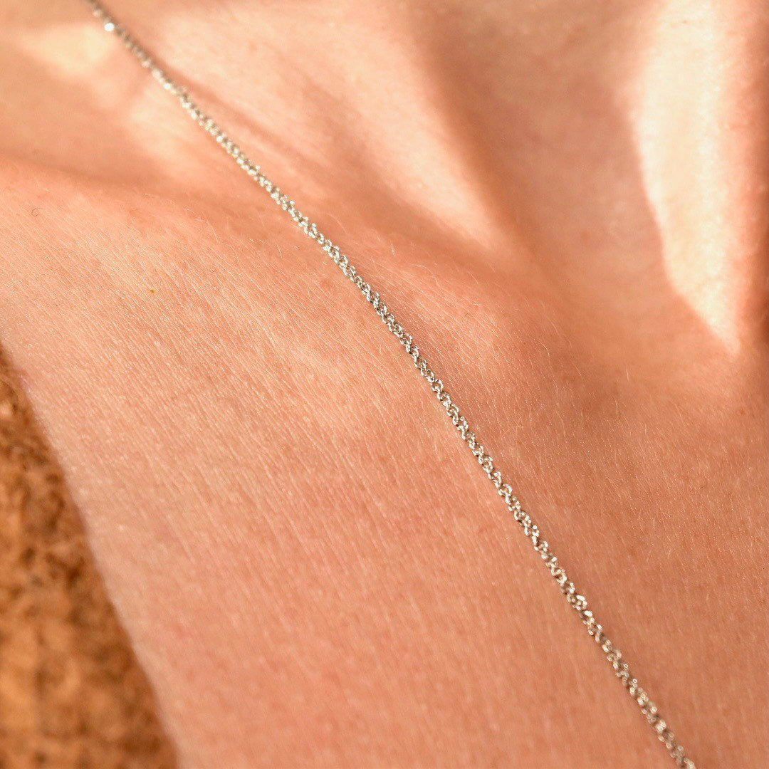 14K White Gold Sparkle Chain, 1mm Loose Rope Pendant Necklace, Dainty Gold Chain, Vintage Jewelry, 18 1/8" L