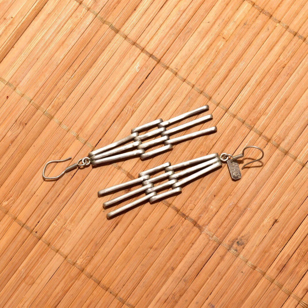 Vintage TAXCO Modernist Sterling Silver Chandelier Earrings, Mex TB-32 925, Articulated Dangle Earrings, 3 1/4"L