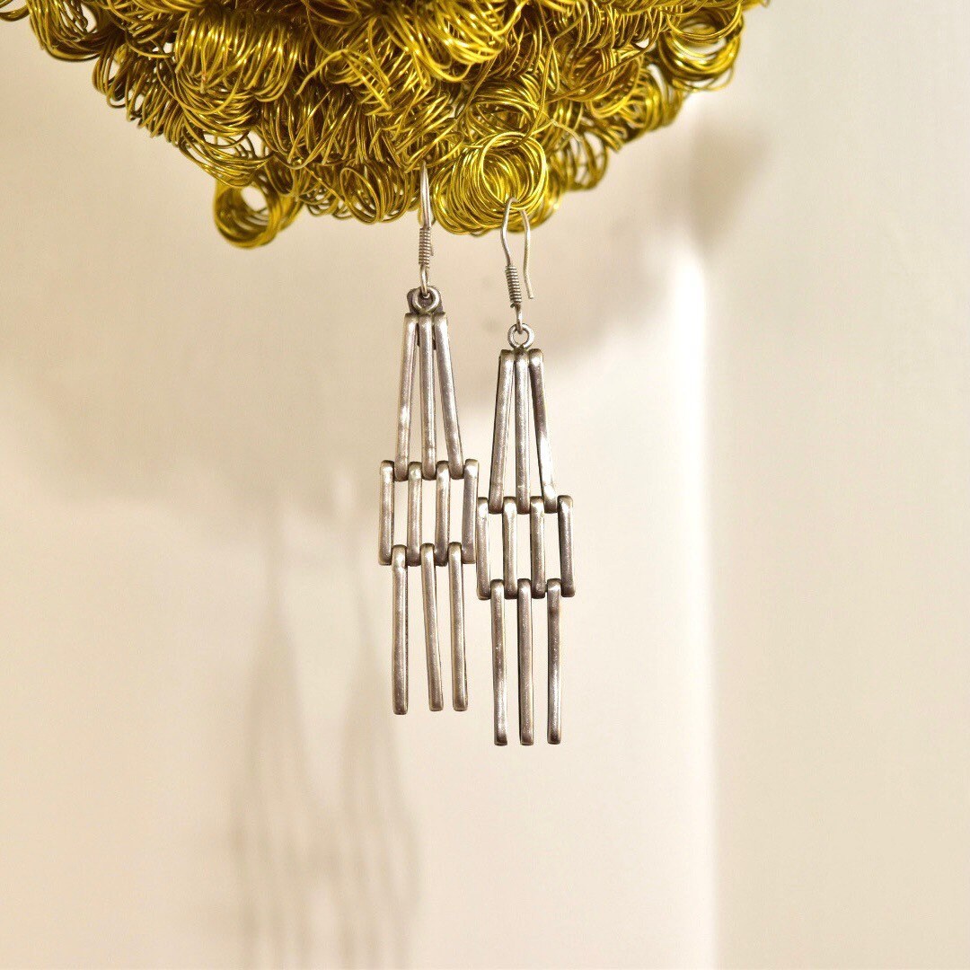 Vintage TAXCO Modernist Sterling Silver Chandelier Earrings, Mex TB-32 925, Articulated Dangle Earrings, 3 1/4"L