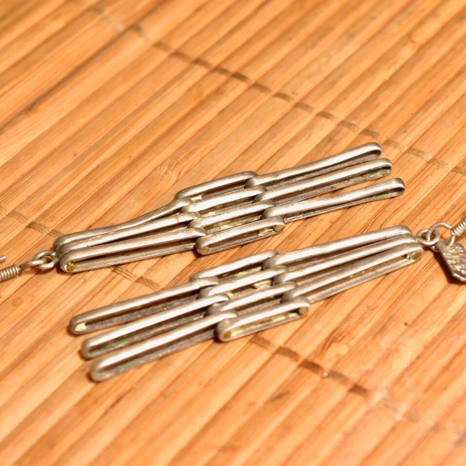 Vintage TAXCO Modernist Sterling Silver Chandelier Earrings, Mex TB-32 925, Articulated Dangle Earrings, 3 1/4"L