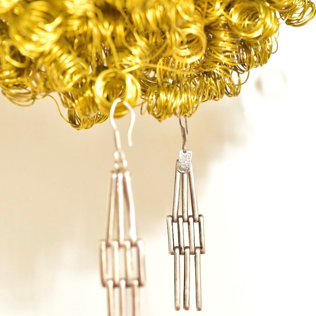 Vintage TAXCO Modernist Sterling Silver Chandelier Earrings, Mex TB-32 925, Articulated Dangle Earrings, 3 1/4"L