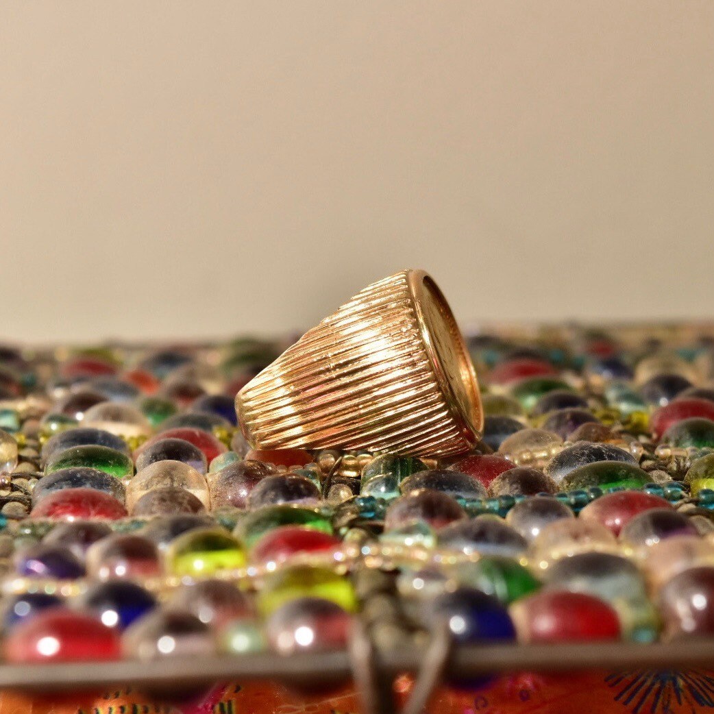 1900 Russian Coin Ring In Solid 14K Yellow Gold, Czar Nicholas II .900 Gold Rouble, Ridged Setting, Size 8 1/2 US