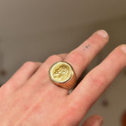 1900 Russian Coin Ring In Solid 14K Yellow Gold, Czar Nicholas II .900 Gold Rouble, Ridged Setting, Size 8 1/2 US