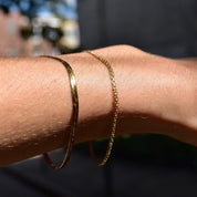 14K Gold Bismark Chain Bracelet, 2mm Flat Mesh Link Bracelet, Spring-Ring Clasp, Minimalist Jewelry, 7" L