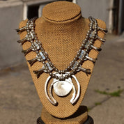 Signed Native American Green Turquoise Squash Blossom Necklace, L. Begay Sterling, Navajo Old Pawn Jewelry, 22 3/4"