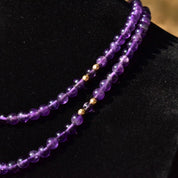 Vintage 14K Purple Jade Knotted Bead Necklace, Polished 6mm Round Jade Beads, 4mm Gold Bead Accents, Layered Beads, Gemstone Jewelry, 31" L