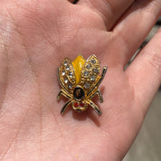 Vintage Gold-Toned Ruby Eyed Beetle Brooch, Cute Beetle Pin With Small Gemstones, Animal Jewelry