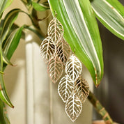 Ornate Gold-Toned Layered Hollow Leaf Dangle Earrings