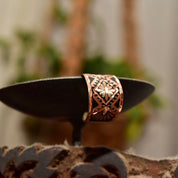 Bohemian Hammered Mixed-Metal Cuff Ring, Copper, Silver & Black, Floral Motifs, Adjustable