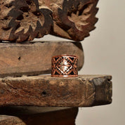 Bohemian Hammered Mixed-Metal Cuff Ring, Copper, Silver & Black, Floral Motifs, Adjustable