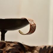 Bohemian Hammered Mixed-Metal Cuff Ring, Copper, Silver & Black, Floral Motifs, Adjustable