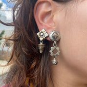 Vintage Lisa Jenks Modernist Sterling Silver Clip-On Earrings, Layered Earrings, Steam Punk Jewelry, Funky 925 Statement Jewelry