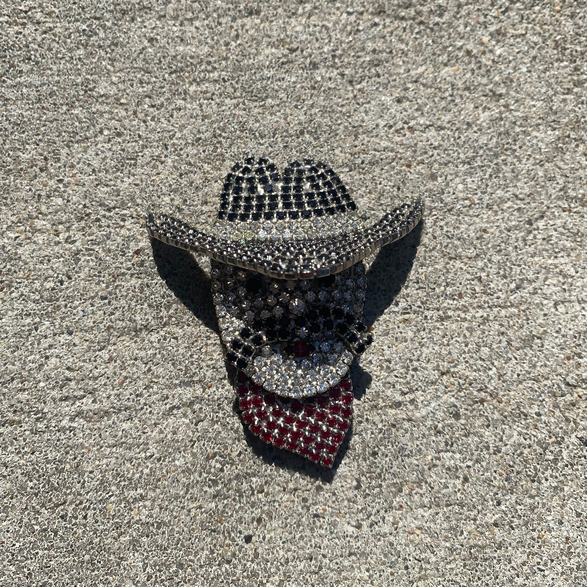 Vintage Silver Butler Wilson Western Cowboy Brooch, Unique Jeweled Cowboy Brooch, Cute Statement Accessory, Rhinestone Brooch, Gemstone Pin
