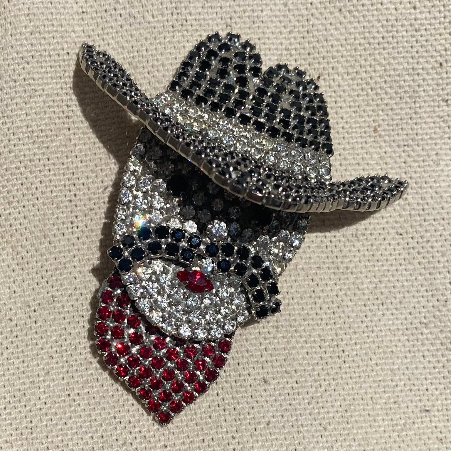 Vintage Silver Butler Wilson Western Cowboy Brooch, Unique Jeweled Cowboy Brooch, Cute Statement Accessory, Rhinestone Brooch, Gemstone Pin