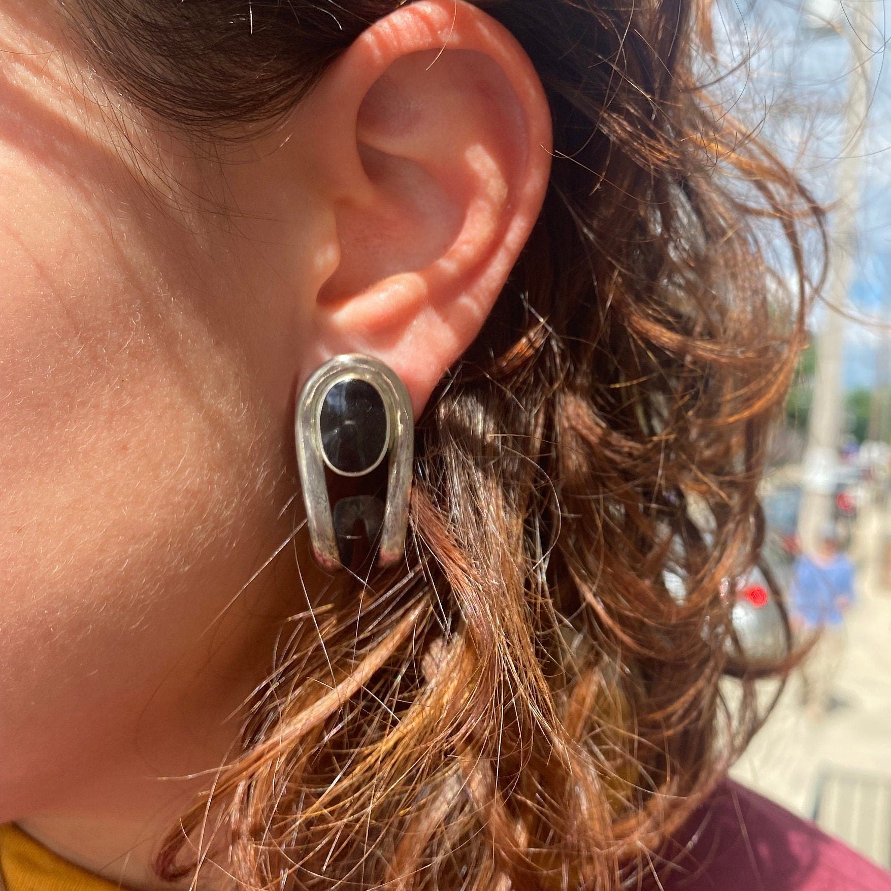 Vintage Sterling TAXCO Mexico TE-90 Post Back Curved Earrings, Pierced J-Hoops, Mexican Jewelry, 925 Chunky Solid Silver Studs, 35mm