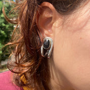 Vintage Sterling TAXCO Mexico TE-90 Post Back Curved Earrings, Pierced J-Hoops, Mexican Jewelry, 925 Chunky Solid Silver Studs, 35mm