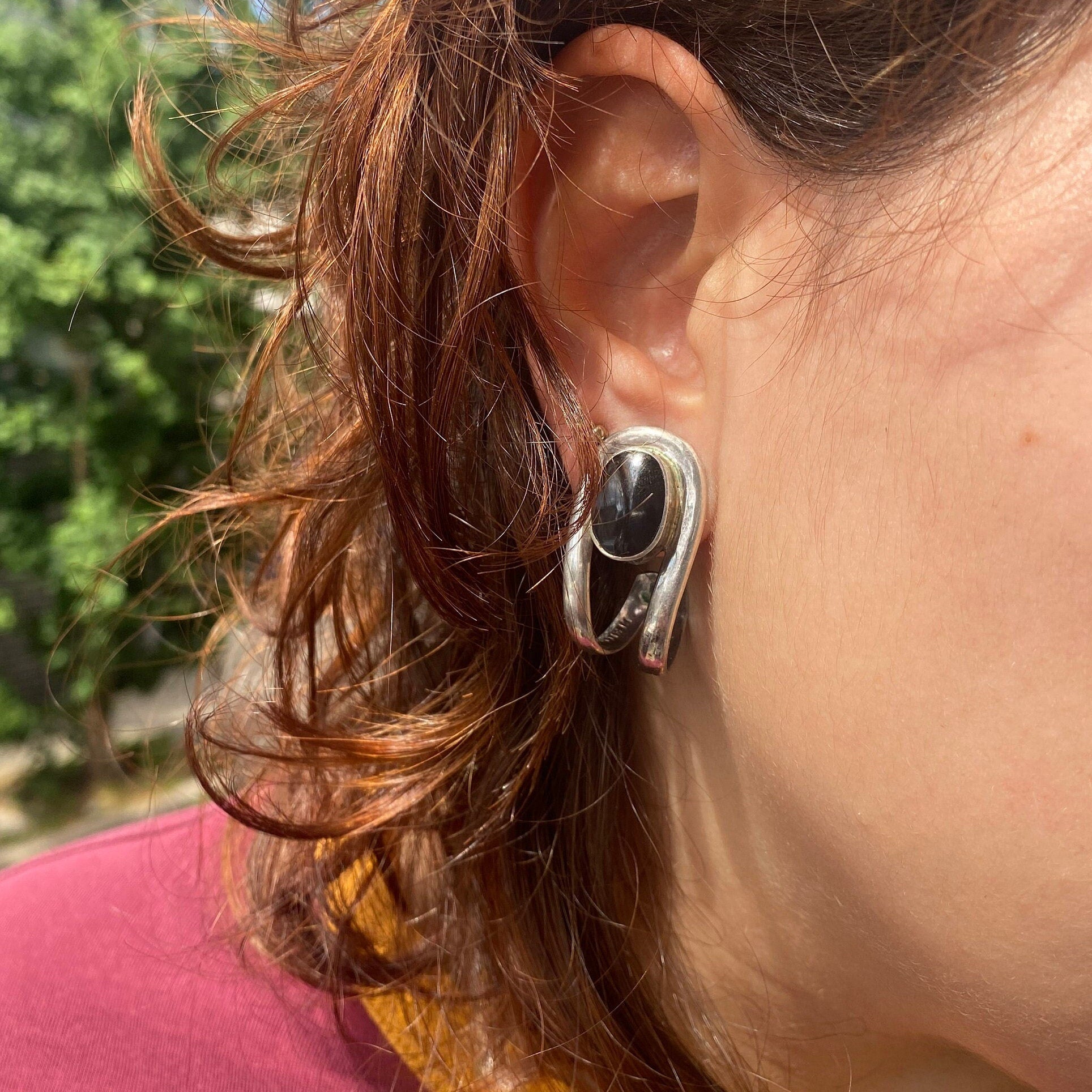 Vintage Sterling TAXCO Mexico TE-90 Post Back Curved Earrings, Pierced J-Hoops, Mexican Jewelry, 925 Chunky Solid Silver Studs, 35mm
