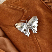 Vintage Silver Turquoise Accent Butterfly Brooch, Large Silver Butterfly/Moth Pin, 'Silver Made In Mexico', 3 1/4"