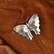 Vintage Silver Turquoise Accent Butterfly Brooch, Large Silver Butterfly/Moth Pin, 'Silver Made In Mexico', 3 1/4"