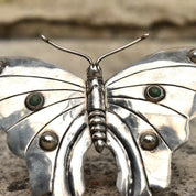 Vintage Silver Turquoise Accent Butterfly Brooch, Large Silver Butterfly/Moth Pin, 'Silver Made In Mexico', 3 1/4"