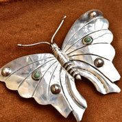 Vintage Silver Turquoise Accent Butterfly Brooch, Large Silver Butterfly/Moth Pin, 'Silver Made In Mexico', 3 1/4"