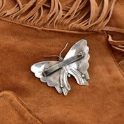Vintage Silver Turquoise Accent Butterfly Brooch, Large Silver Butterfly/Moth Pin, 'Silver Made In Mexico', 3 1/4"