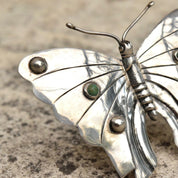 Vintage Silver Turquoise Accent Butterfly Brooch, Large Silver Butterfly/Moth Pin, 'Silver Made In Mexico', 3 1/4"
