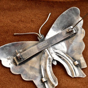 Vintage Silver Turquoise Accent Butterfly Brooch, Large Silver Butterfly/Moth Pin, 'Silver Made In Mexico', 3 1/4"