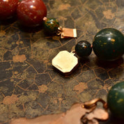 Vintage Brutalist Modernist Gemstone Bead Cast Metal Pendant Necklace, Large Organic Brass/Copper Pendant, Round Jasper Beads, 17 3/4"