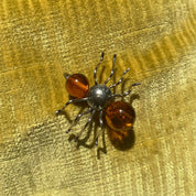 Vintage Sterling Silver Amber Insect Pin, Small Ant/Spider/Bug Brooch, Polished Amber Beads, Cute Jacket Pin, 925 Accessories, 28mm