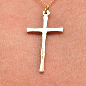 Solid 14K Yellow Gold Bamboo Cross Pendant Necklace, 1mm Cable Chain, Mini Cross Pendant, 14K CREED Jewelry, 18" L