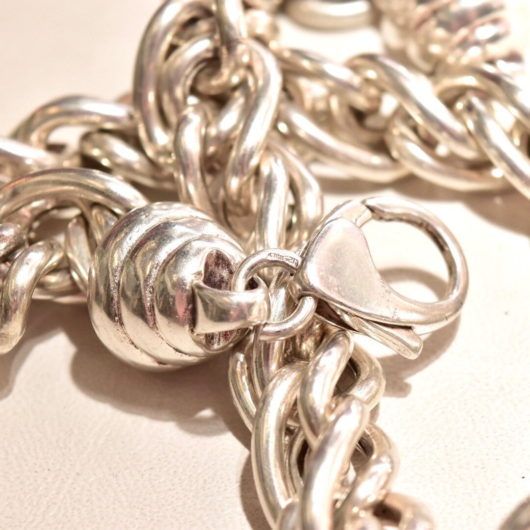 Chunky Italian Sterling Silver Link Choker Necklace, Puffed Singapore/Twisted Rope Chain, Modernist, Statement, 925 Italy, 17 1/2" L