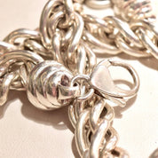 Chunky Italian Sterling Silver Link Choker Necklace, Puffed Singapore/Twisted Rope Chain, Modernist, Statement, 925 Italy, 17 1/2" L