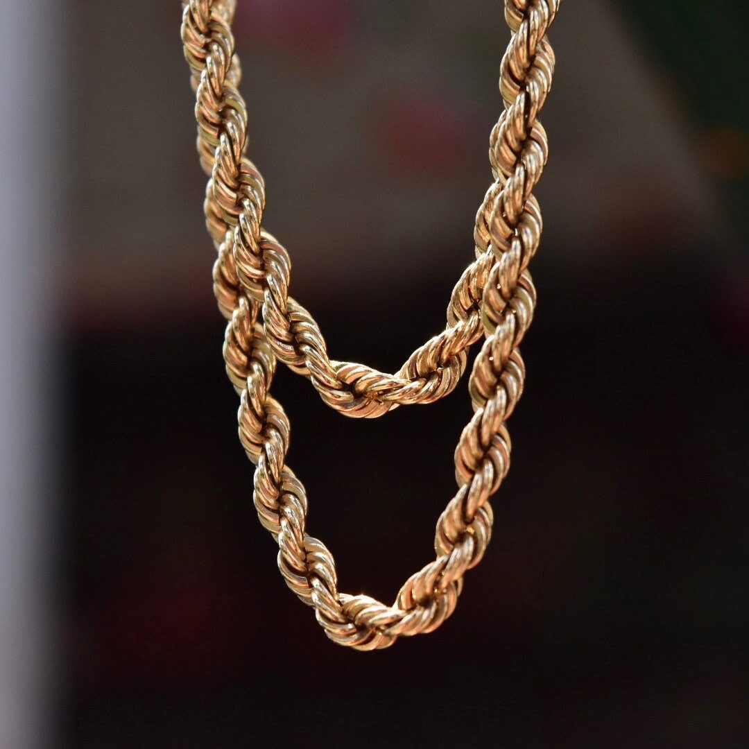 Vintage Solid 14K Yellow Gold Rope Chain Necklace, 4.25mm Spiral Rope Chain, Heavy Men's Gold Chain, Unisex 585 Jewelry, 23.5" L