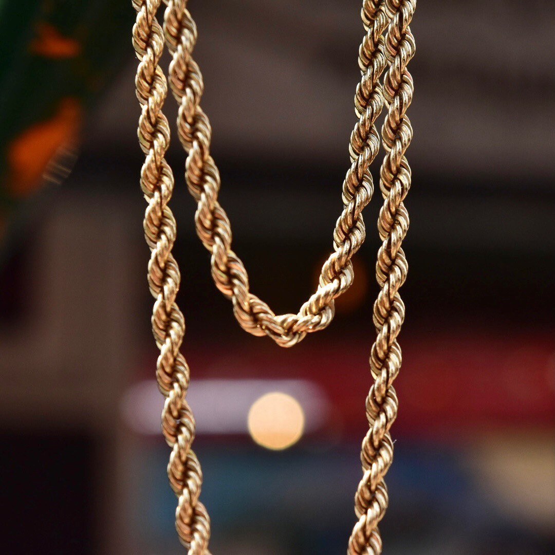 Vintage Solid 14K Yellow Gold Rope Chain Necklace, 4.25mm Spiral Rope Chain, Heavy Men's Gold Chain, Unisex 585 Jewelry, 23.5" L