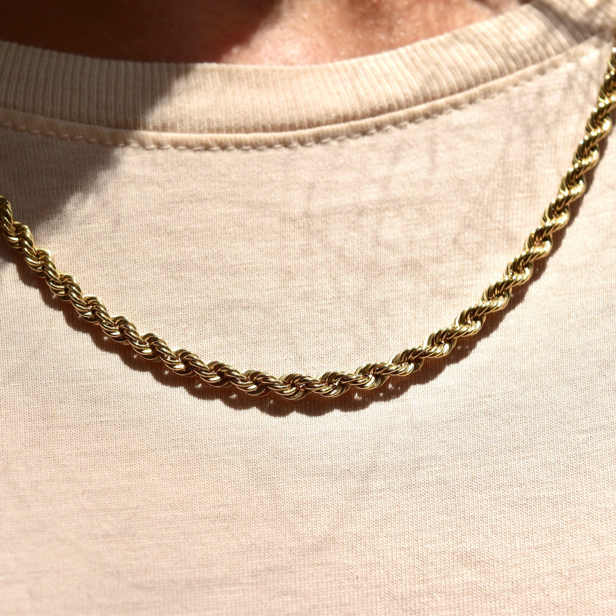 Vintage Solid 14K Yellow Gold Rope Chain Necklace, 4.25mm Spiral Rope Chain, Heavy Men's Gold Chain, Unisex 585 Jewelry, 23.5" L
