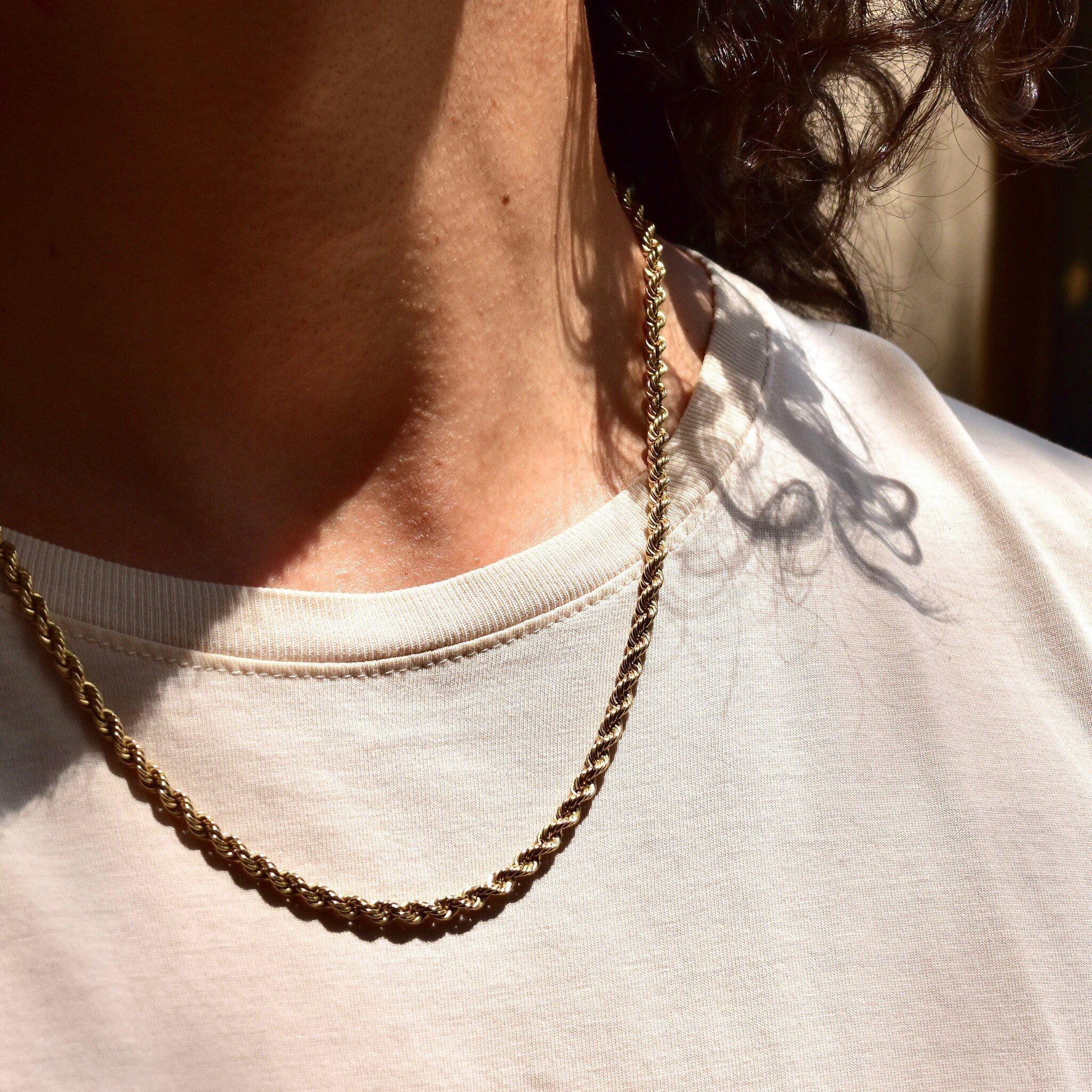 Vintage Solid 14K Yellow Gold Rope Chain Necklace, 4.25mm Spiral Rope Chain, Heavy Men's Gold Chain, Unisex 585 Jewelry, 23.5" L