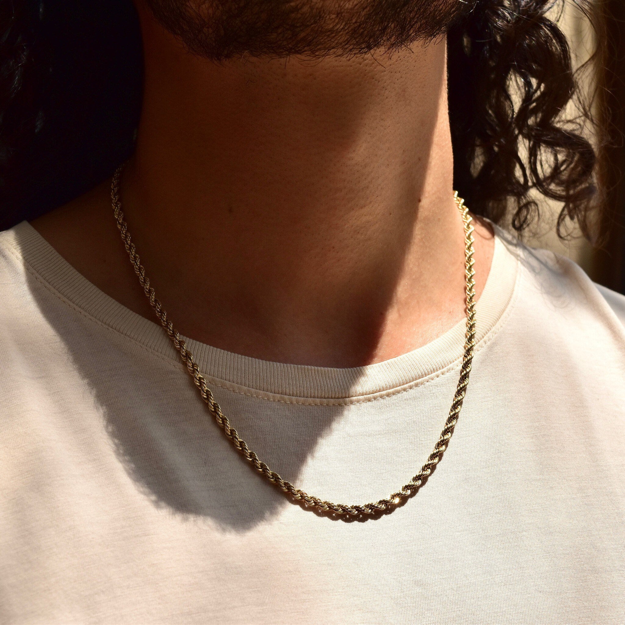 Vintage Solid 14K Yellow Gold Rope Chain Necklace, 4.25mm Spiral Rope Chain, Heavy Men's Gold Chain, Unisex 585 Jewelry, 23.5" L
