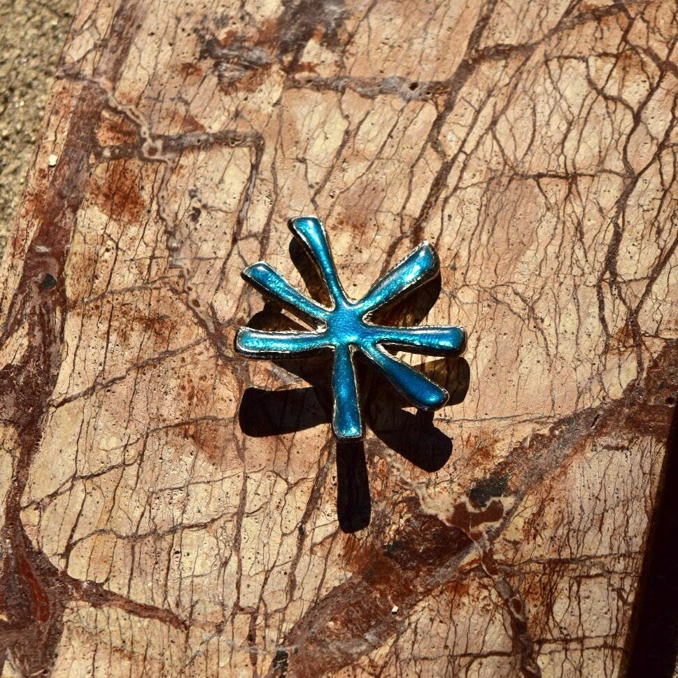 Vintage Cecile Jeanne Turquoise Enameled Sterling Silver Star Brooch, Star Brooch, French Sterling 925 Jewelry, Cecile Jeanne Jewelry, 47mm