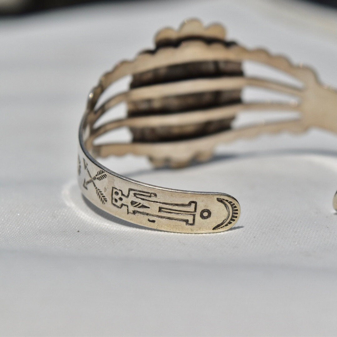 Vintage Sterling Silver Turquoise Cuff Bracelet, Cut Out and Engraved Sterling Silver Cuff, Adjustable Cutout Cuff, Southwestern Style