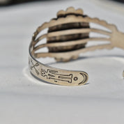 Vintage Sterling Silver Turquoise Cuff Bracelet, Cut Out and Engraved Sterling Silver Cuff, Adjustable Cutout Cuff, Southwestern Style