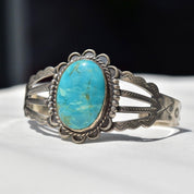Vintage Sterling Silver Turquoise Cuff Bracelet, Cut Out and Engraved Sterling Silver Cuff, Adjustable Cutout Cuff, Southwestern Style